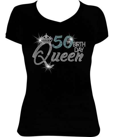 50th Birthday Queen Bling Rhinestone Shirt BD57 Aqua $18.53 T-Shirts