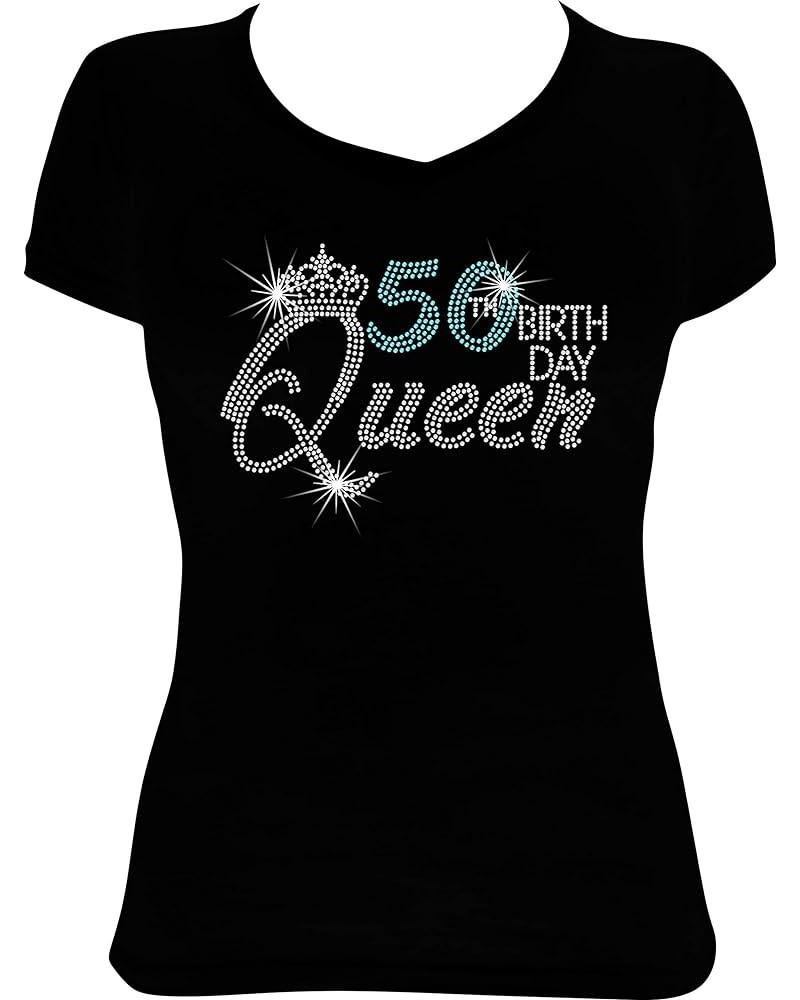 50th Birthday Queen Bling Rhinestone Shirt BD57 Aqua $18.53 T-Shirts