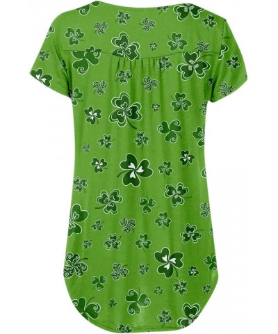 2024 Women's St Patricks Day Shirt Summer Henley Tops Buttons Blouse V Neck Print Short Sleeve Pullover Clothes Tees 042- Arm...