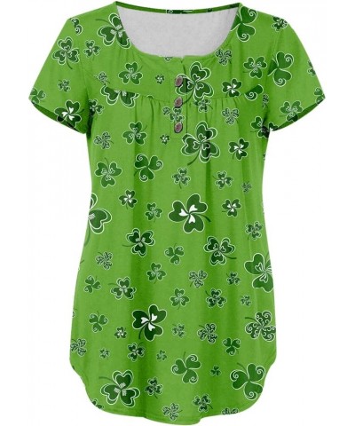 2024 Women's St Patricks Day Shirt Summer Henley Tops Buttons Blouse V Neck Print Short Sleeve Pullover Clothes Tees 042- Arm...