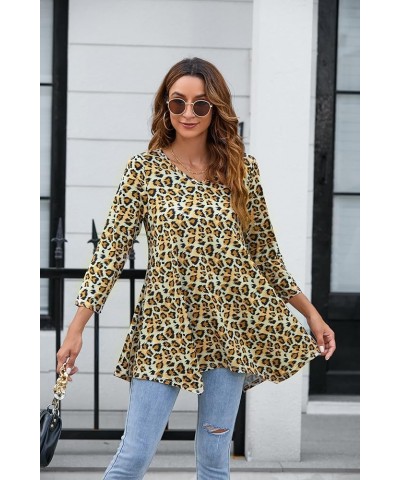 Womens Tunic Tops 3/4 Sleeve Plus Size Loose Fit Tunics Dressy Casual Paisley Floral Swing Flare Top for Leggings V5-yellow $...