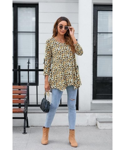 Womens Tunic Tops 3/4 Sleeve Plus Size Loose Fit Tunics Dressy Casual Paisley Floral Swing Flare Top for Leggings V5-yellow $...