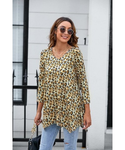 Womens Tunic Tops 3/4 Sleeve Plus Size Loose Fit Tunics Dressy Casual Paisley Floral Swing Flare Top for Leggings V5-yellow $...