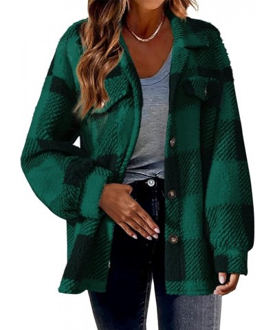 Womens Fuzzy Fleece Jacket Solid Fuzzy Lined Sherpa Winter Coat Casual Fall Warm Outwear Clothes A Plaid Green $8.79 Jackets