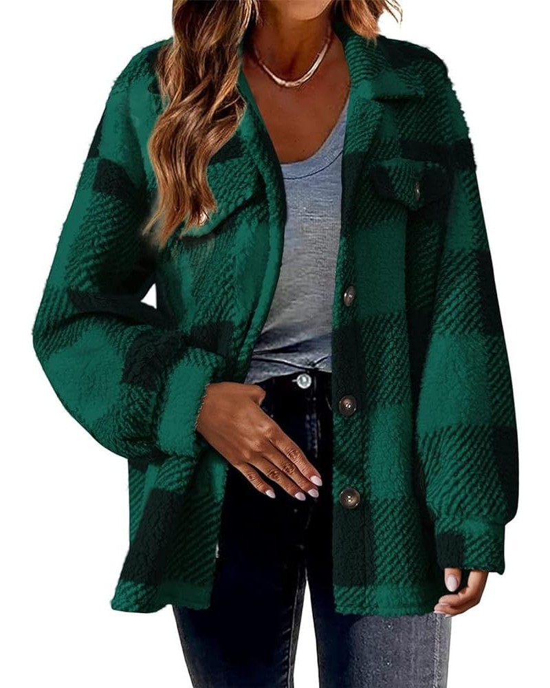 Womens Fuzzy Fleece Jacket Solid Fuzzy Lined Sherpa Winter Coat Casual Fall Warm Outwear Clothes A Plaid Green $8.79 Jackets