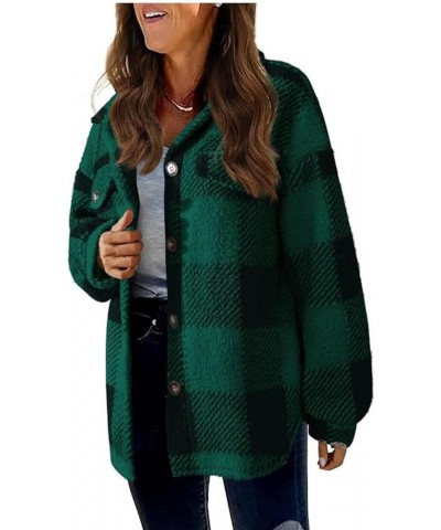 Womens Fuzzy Fleece Jacket Solid Fuzzy Lined Sherpa Winter Coat Casual Fall Warm Outwear Clothes A Plaid Green $8.79 Jackets