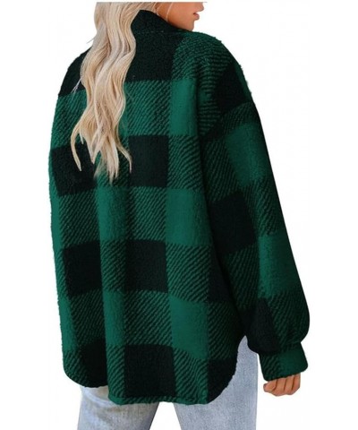 Womens Fuzzy Fleece Jacket Solid Fuzzy Lined Sherpa Winter Coat Casual Fall Warm Outwear Clothes A Plaid Green $8.79 Jackets