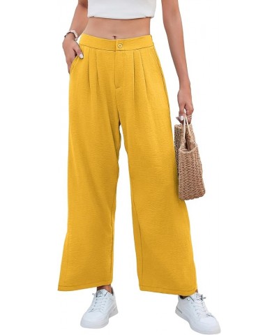 Women's Casual Wide Leg Pants Summer Elastic High Waist Capri Palazzo Trousers with Pockets A-08 Sunny Yellow $10.78 Pants