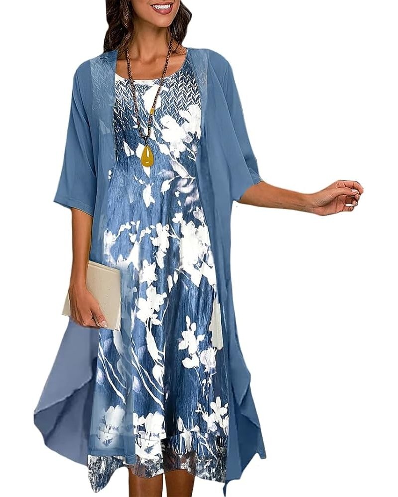 Women's 2 Piece Floral Dress Set Plus Size Flowy Sleeveless Maxi Dress and Half Sleeve Cardigan Wedding Guest Dress Muti17 $1...