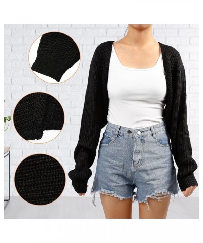 Women's Cardigan Sweater Shrug Solid Color Open Front Long Sleeve Knitted Crop Shurg Sweater Black $12.92 Sweaters