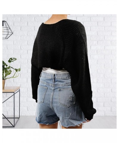 Women's Cardigan Sweater Shrug Solid Color Open Front Long Sleeve Knitted Crop Shurg Sweater Black $12.92 Sweaters