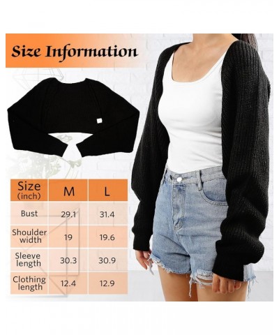 Women's Cardigan Sweater Shrug Solid Color Open Front Long Sleeve Knitted Crop Shurg Sweater Black $12.92 Sweaters