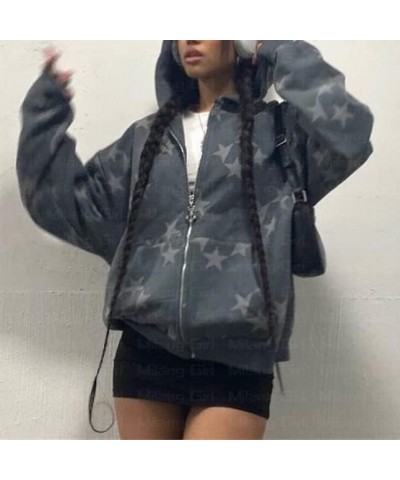 Women Star Letter Print Zip Up Hoodies Y2K Aesthetic Grunge Graphic Oversized Jackets Hip Hop Harajuku Streetwear A Dark Grey...