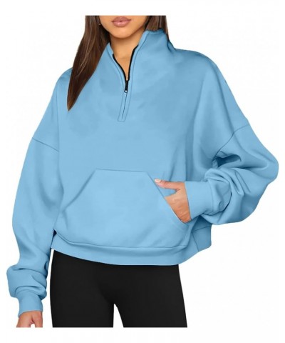 Women's Long Sleeve Quarter Zip Sweatshirt Casual Fall Winter Solid Color Hoodies Y2K Oversized Pullover Tops 29blue $8.90 Ho...