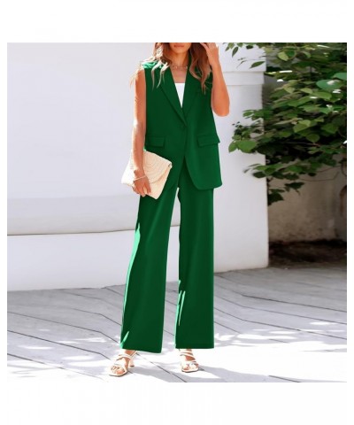 Womens Fashion 2024 Summer 2 Piece Outfits Dressy Sets Sleeveless Lapel V Neck Belted Blazer Vest Wide Leg Pant Suits 01 Gree...