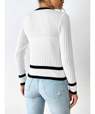 Contrast Trim Button Front Cardigan (Color : Black and White, Size : X-Small) X-Small Black and White $19.77 Sweaters