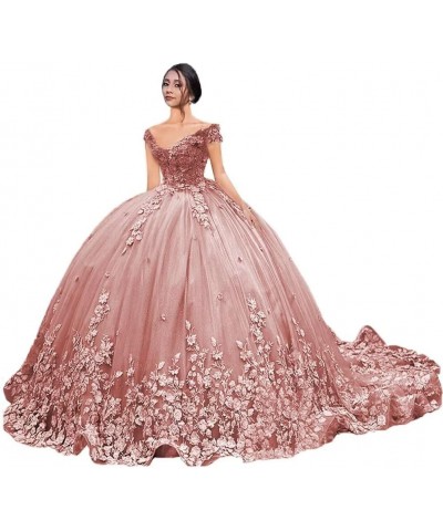 Luxury Off Shoulder Quinceanera Dresses Ball Gown Puffy Long Prom Gowns with Train Tulle Sweet 15 16 Dresses XXF035 Fuchsia $...