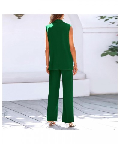 Womens Fashion 2024 Summer 2 Piece Outfits Dressy Sets Sleeveless Lapel V Neck Belted Blazer Vest Wide Leg Pant Suits 01 Gree...