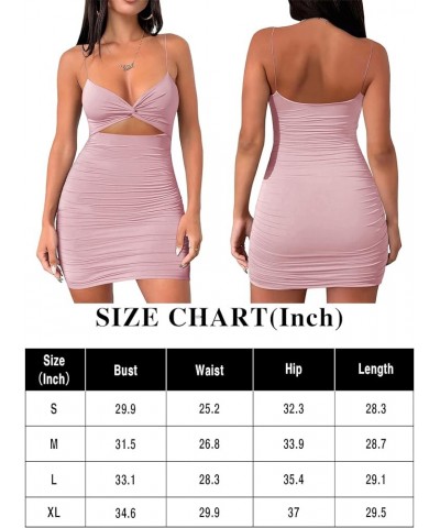 Women's Sexy Spaghetti Strap Backless Bodycon Deep V Neck Ruched Cut Out Club Mini Dress Apricot $14.74 Dresses