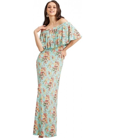 Womens Long Strapless Floral Print Summer Cocktail Maxi Dress Gown Green Yellow & Pink $21.57 Dresses