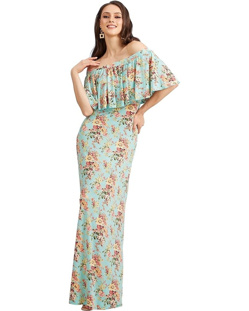 Womens Long Strapless Floral Print Summer Cocktail Maxi Dress Gown Green Yellow & Pink $21.57 Dresses