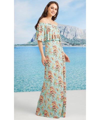 Womens Long Strapless Floral Print Summer Cocktail Maxi Dress Gown Green Yellow & Pink $21.57 Dresses