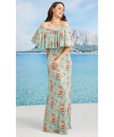 Womens Long Strapless Floral Print Summer Cocktail Maxi Dress Gown Green Yellow & Pink $21.57 Dresses