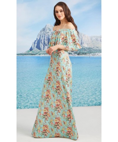 Womens Long Strapless Floral Print Summer Cocktail Maxi Dress Gown Green Yellow & Pink $21.57 Dresses