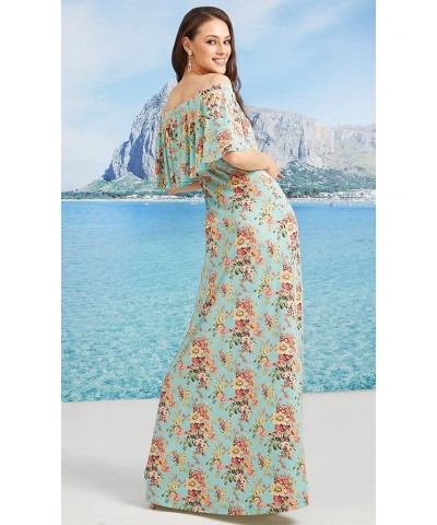 Womens Long Strapless Floral Print Summer Cocktail Maxi Dress Gown Green Yellow & Pink $21.57 Dresses