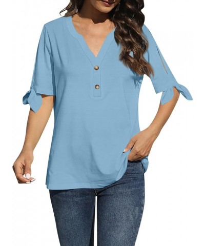 Women's T Shirt Tee Solid Color Daily Going Out Short Sleeve Fashion V Neck Elegant Regular Fit Summer Tops 07light Blue $10....