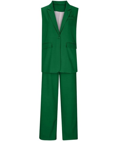 Womens Fashion 2024 Summer 2 Piece Outfits Dressy Sets Sleeveless Lapel V Neck Belted Blazer Vest Wide Leg Pant Suits 01 Gree...