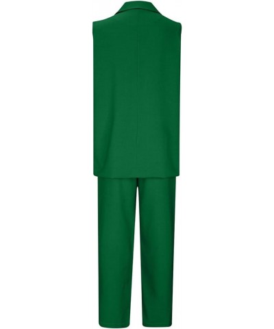 Womens Fashion 2024 Summer 2 Piece Outfits Dressy Sets Sleeveless Lapel V Neck Belted Blazer Vest Wide Leg Pant Suits 01 Gree...