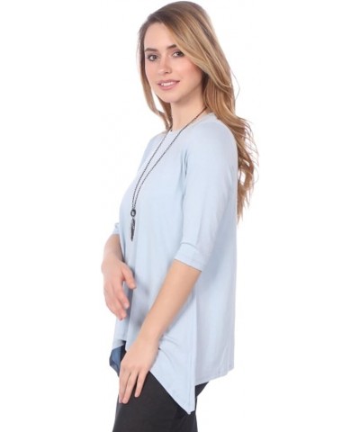 Women’s High Neck Tunic Top with Three Quarter Sleeve and Handkerchief Hem Modest Black / Beige Geolines $20.24 Tops