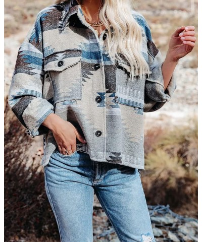 Women's Aztec Shacket Long Sleeve Button Down Collared Shirt Jacket Tops with Pockets Grey $20.24 Jackets