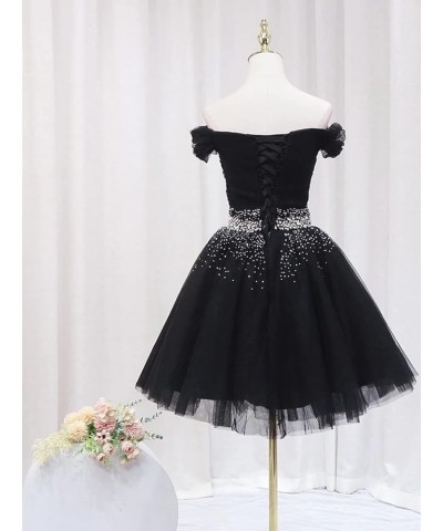 Off Shoulder Tulle Homecoming Dresses for Teens A-line Beaded Short Prom Cocktail Party Dress Plum $32.63 Dresses