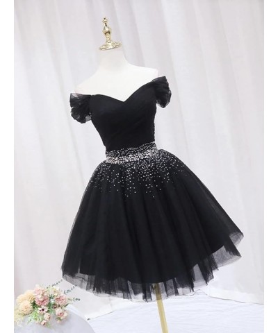 Off Shoulder Tulle Homecoming Dresses for Teens A-line Beaded Short Prom Cocktail Party Dress Plum $32.63 Dresses