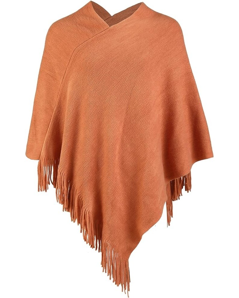 Women Poncho Sweater V Neck Solid Knit Pullover Cape Lightweight Shawl Elegant Wrap with Fringes Gifts for Women Caramel $14....