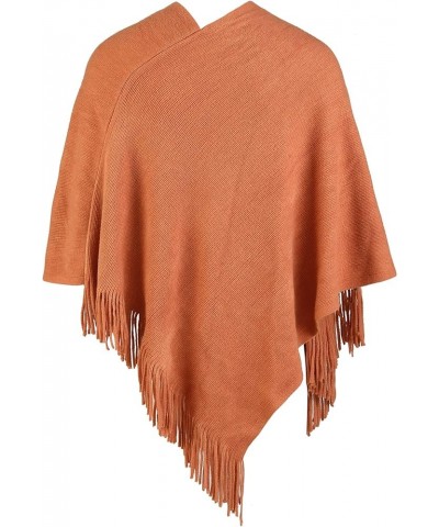 Women Poncho Sweater V Neck Solid Knit Pullover Cape Lightweight Shawl Elegant Wrap with Fringes Gifts for Women Caramel $14....