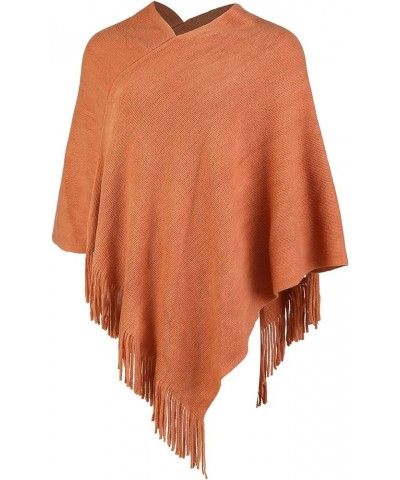 Women Poncho Sweater V Neck Solid Knit Pullover Cape Lightweight Shawl Elegant Wrap with Fringes Gifts for Women Caramel $14....