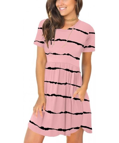 Women's 2024 Summer Short Sleeve Casual Dresses Hide Belly Fat Loose Fit Sundress with Pockets Bean Red Stripe $17.94 Dresses