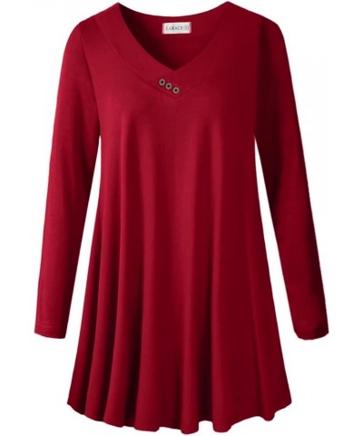 Women Plus Size Tunic Tops Long Sleeve V Neck Blouse Loose Swing Basic Flowy T Shirt for Leggings Wine Red $12.74 Tops