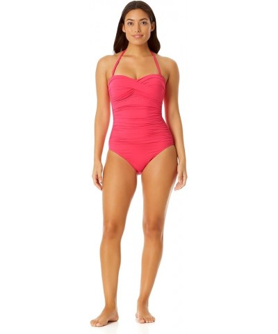 Women's Standard Twist Front Shirred One Piece Swimsuit Hot Pinkie $13.64 Swimsuits