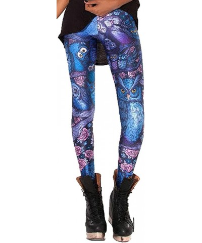 Women's High Waist Pure Color Digital Printted Ankle Elastic Tights Legging Z-owl $7.84 Leggings