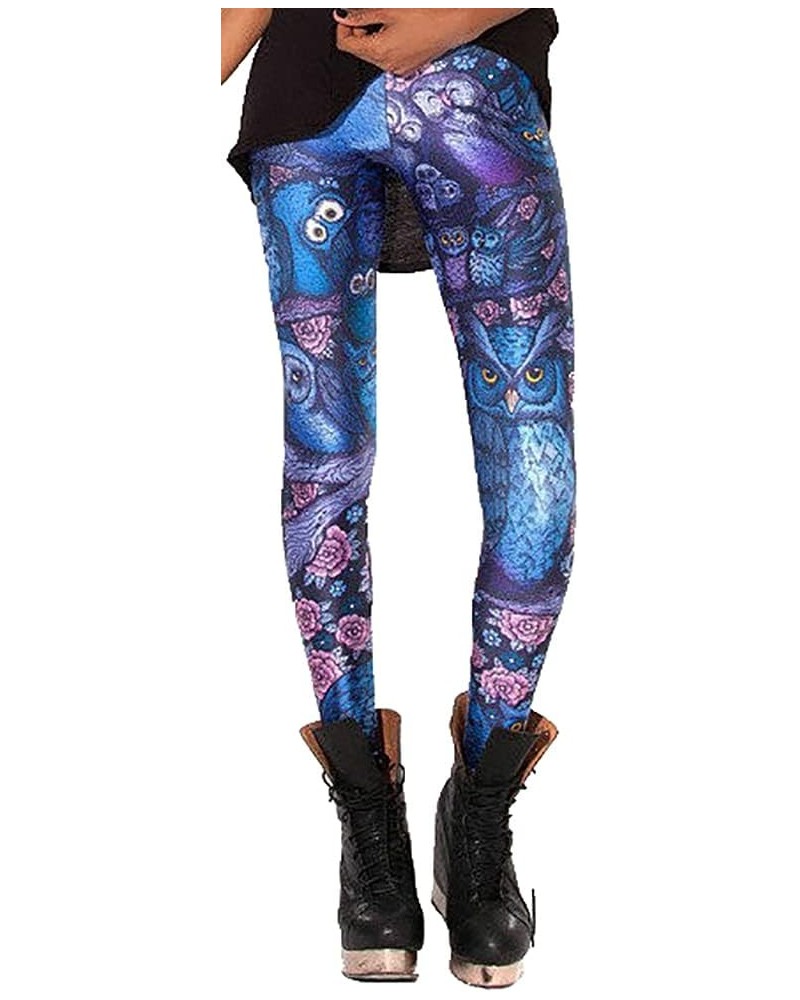 Women's High Waist Pure Color Digital Printted Ankle Elastic Tights Legging Z-owl $7.84 Leggings