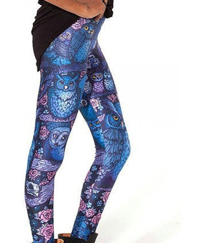 Women's High Waist Pure Color Digital Printted Ankle Elastic Tights Legging Z-owl $7.84 Leggings