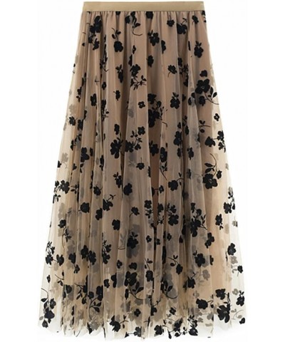 Women Retro Vintage Double Layer Chiffon Pleat Maxi Long Skirt Dress Brown Floral $9.02 Skirts