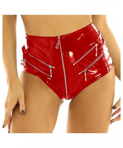 Women's Black Latex Outfit Patent Leather Bras Pvc Shorts Party Club Clubwear Red Zipper Crotch Short C $15.84 Others