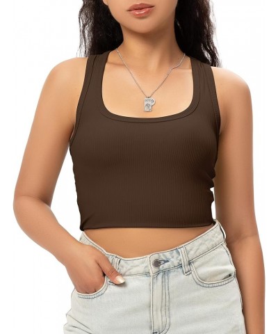 Sports Crop Tank Tops for Women Cropped Workout Tops Racerback Running Yoga Tanks Cotton Sleeveless Gym Shirts Brown $14.99 A...