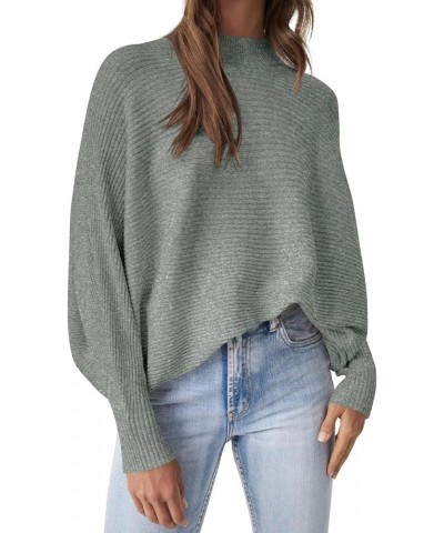 Womens Oversized Batwing Sweaters Mock Neck Long Sleeve Pullover Sweater Trendy Winter Poncho Jumper Grey $10.99 Sweaters