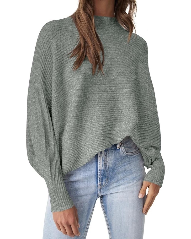 Womens Oversized Batwing Sweaters Mock Neck Long Sleeve Pullover Sweater Trendy Winter Poncho Jumper Grey $10.99 Sweaters